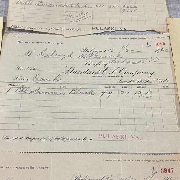 1920 Standard Oil Company Billhead Invoices  Richmond VA Pulaski 4 Antique - Picture 4 of 6